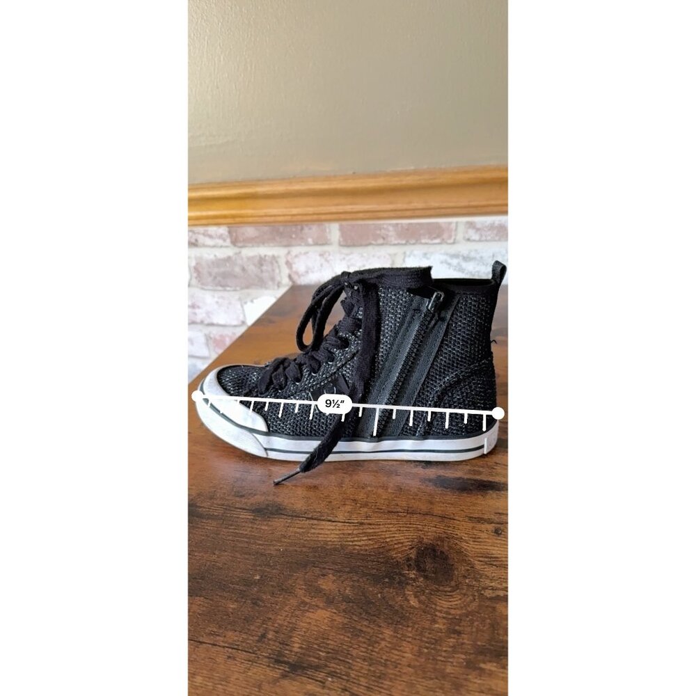 G Los Angeles Black Textured High-Top Sneakers With Side Zipper & Laces - Picture 15 of 16
